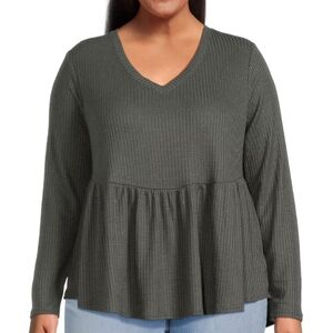 Terra & Sky Long Sleeve V-Neck Top - Dark Gray